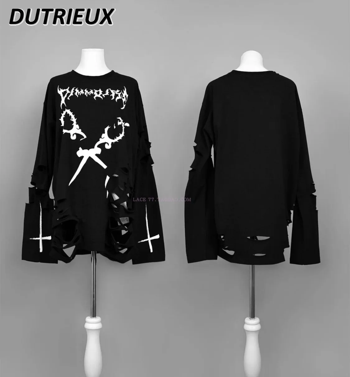 Harajuku potištěné long-sleeve tričko muži ženy manželé japonský two-dimensional sub-culture manžeta volné výmol tričko y2k oblečení