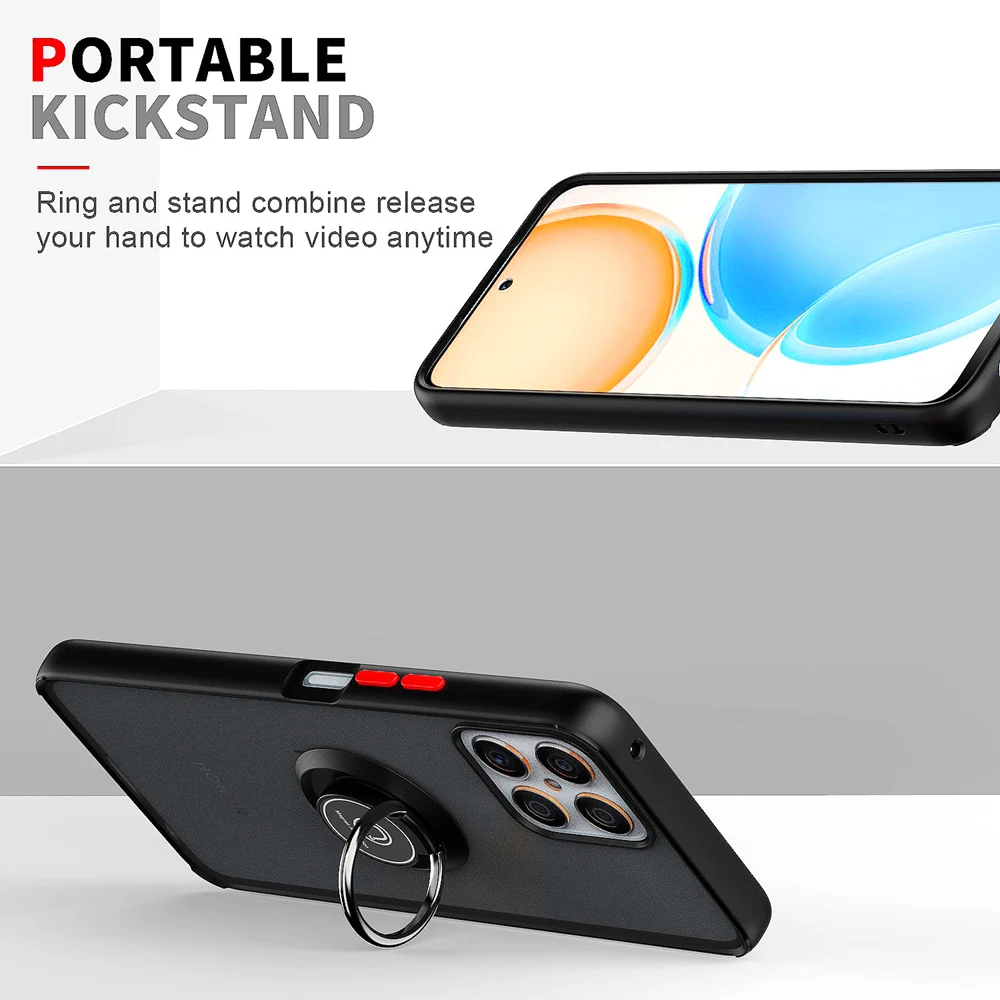 Capa de celular transparente mate com anel para honor x8_voghion.com