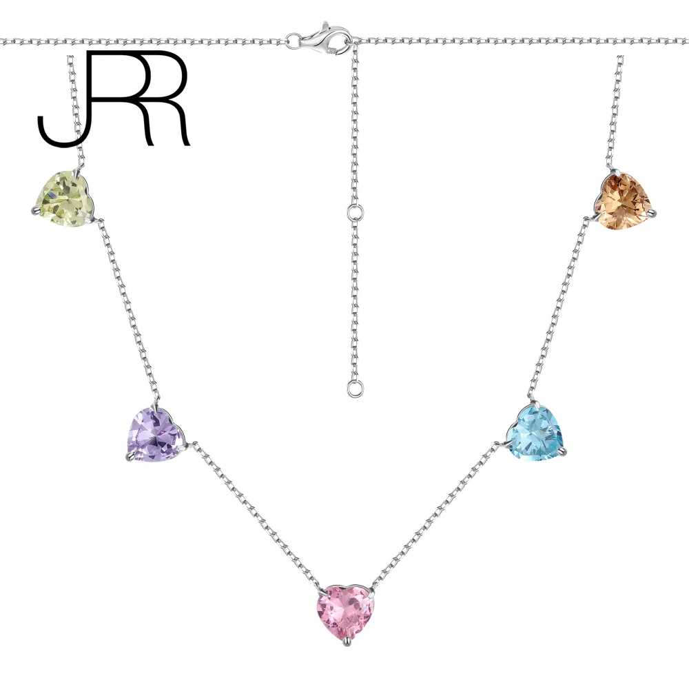 

JRR 925 Sterling Silver 9*9mm Heart Cut Diamond Color Gemstone Chian Necklace for Women Fine Jewelry Wholesale Valentine's Gift