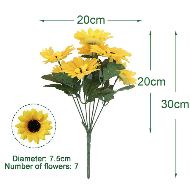 1 Bunch 7 Heads Artificial Sunflowers 29cm Shrubs - Image 3