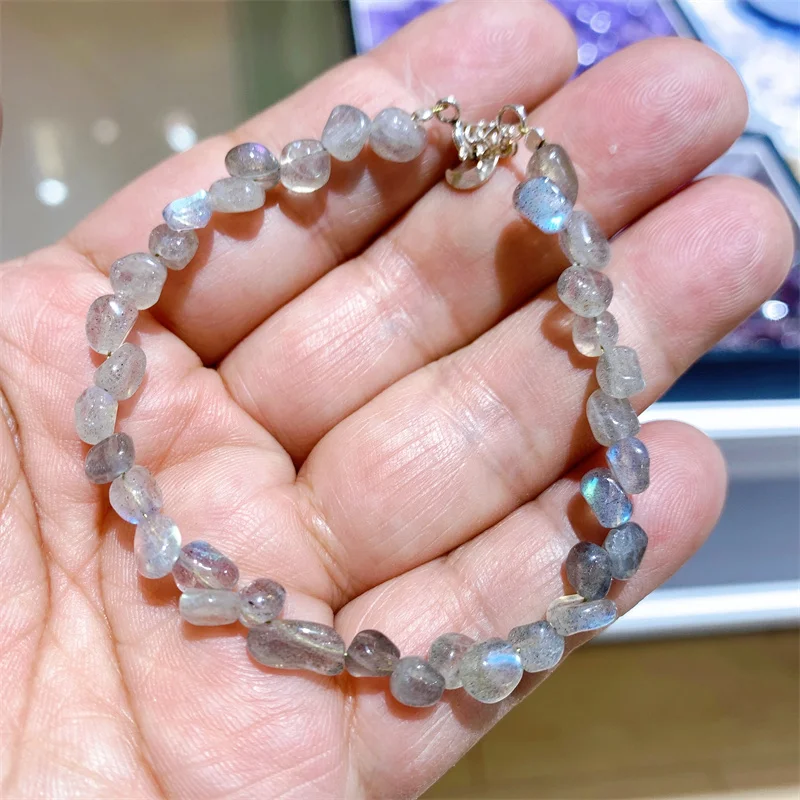 

2pcs Natural Labradorite Gravel Stone Bracelet For Women Men Bead Charm Bangle Obtaining Energy Jewelry Pulsera Gift