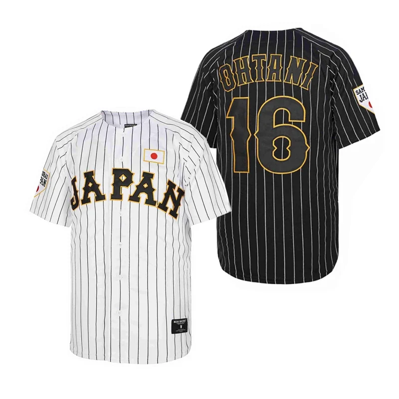 Baseball jerseys Japan OHTANI Jersey Sewing Embroidery Outdoor sportswear Cheap high-quality Hip Hop Black White stripe