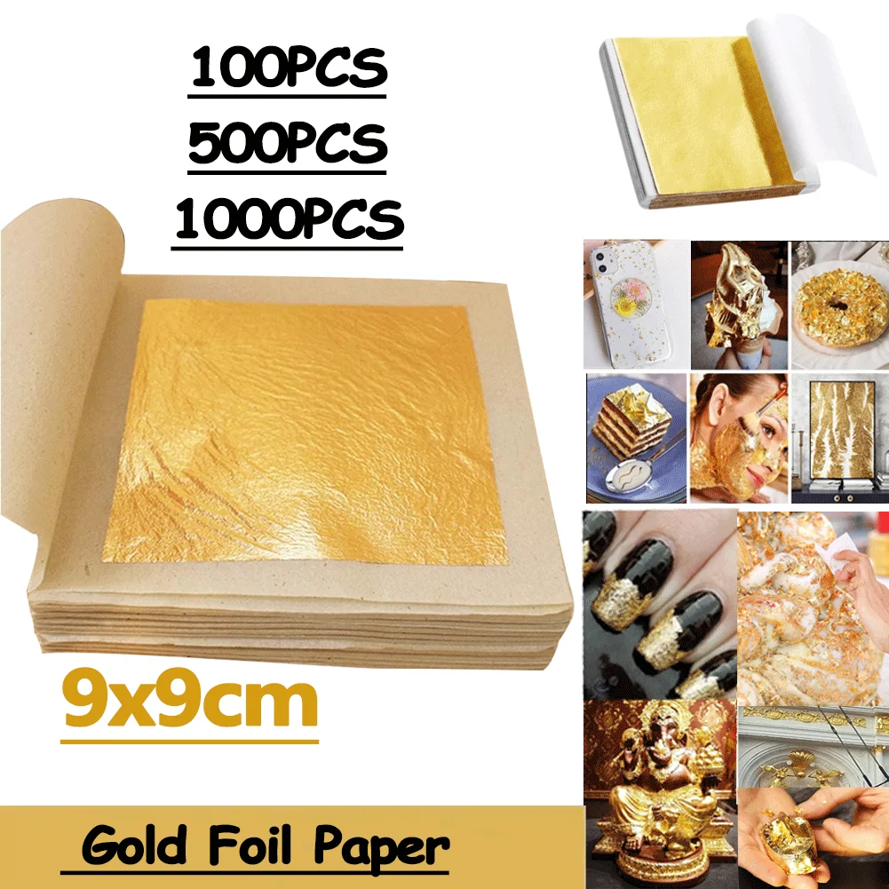 100-1000sheets Imitation Gold Leaf Foil Sheets For Craft Nail Art Resin Silicone Mold Jewelry Making Filling Decorate Crafts imitation gold leaf sheets