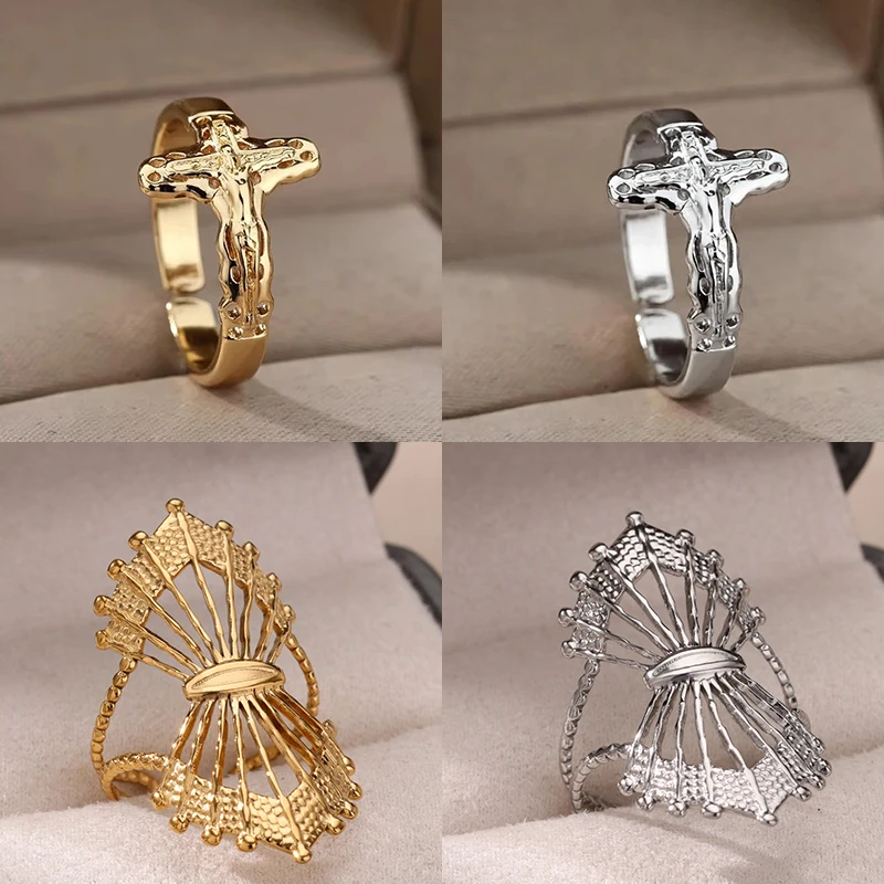 Vintage Jesus Cross Rings Adjustable Ring