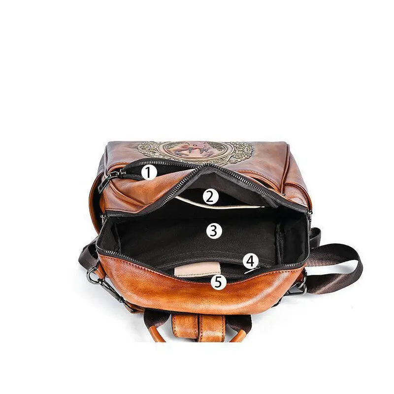 Handmade Backpack Genuine Leather Woman Shoulder Bag Retro Cowhide Embossing Travel Bags