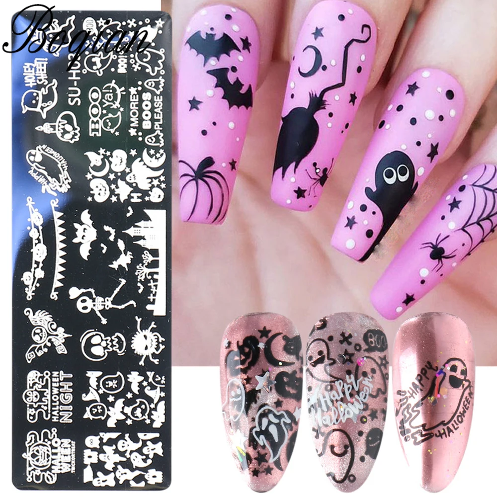 BQAN Halloween Christmas Nail Stamping Plates Pattern Nail Art Image Plates Stainless Steel Nail Art Plate Stencil 6PCS/Set 3