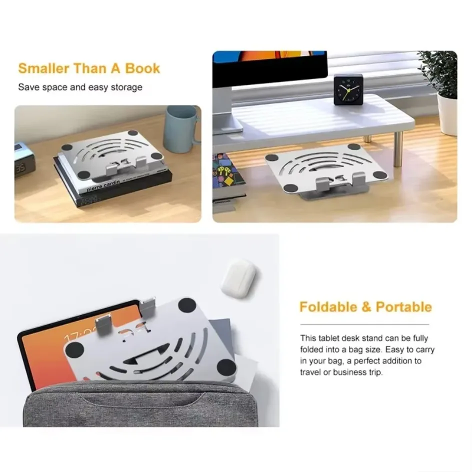 Support Ordinateur Portable Réglable 360° - En Acier, Pliable, Pour MacBook, Tablette, Bureau