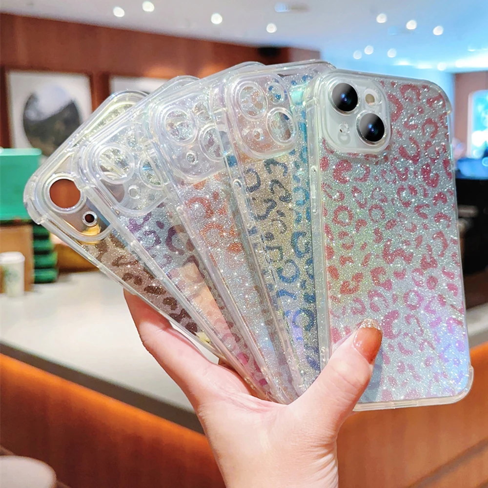 „Lase Leopad“ apsauginis telefono dėklas, skirtas „iPhone 15“, 14, 13, 12, 11, „Po Max Mini XR XS X 7 8 Plus“ ir atsparus smūgiams, minkštas TPU dėklas._voghion.com