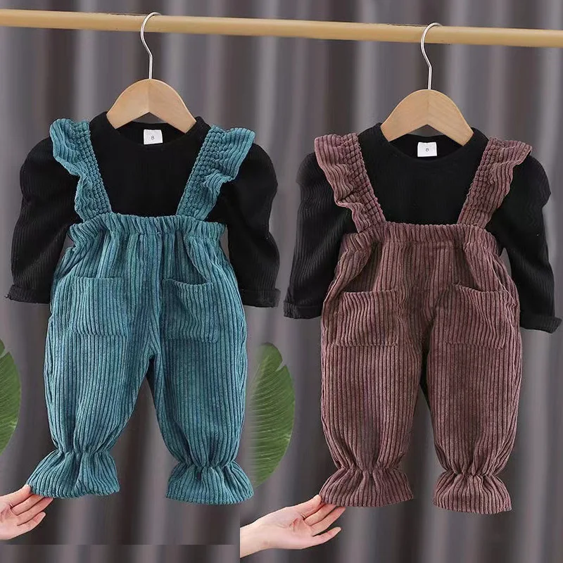

Baby Girl Clothes Spring Autumn Long Sleeve Suit Girls Shirts+Loose Overalls 2Pcs/sets Children Clothing Casual Toddler Outfit