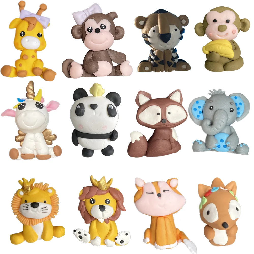 

20 разных видов, топперы для тортов в стиле джунглей и сафари, материал из мягкой глины, украшения для торта ручной работы, тигр, Лев, лиса, жир...