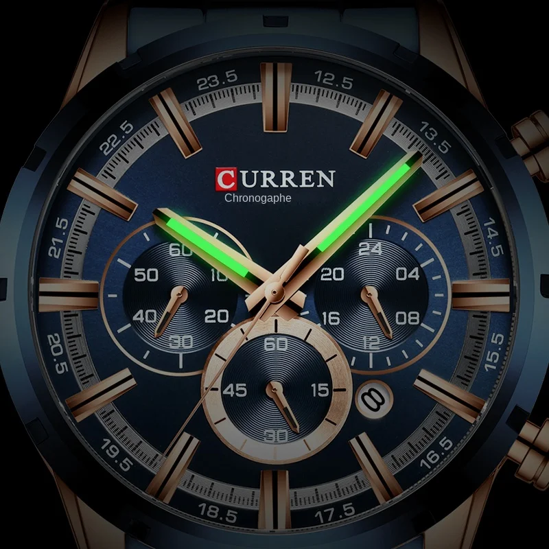 CURREN Montre de Sport à Quartz Étanche pour Homme, Accessoire de Marque de Luxe de Haut Niveau, Entièrement en Acier, Outil d'Horlogerie, avec Chronographe