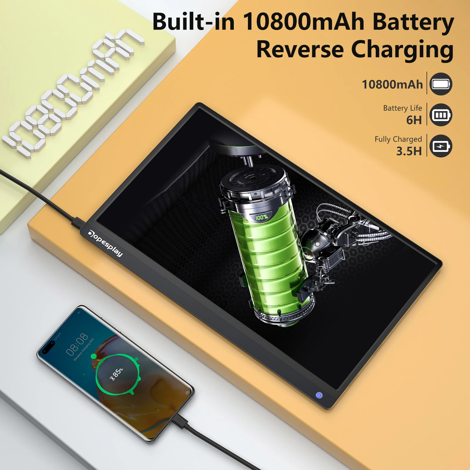 Dopesplay ޴ ġ ũ  Ʈ 10800 ġ  ÷ PC 15.6 P Ps4 Ps5 , 1080 mAh ͸ 