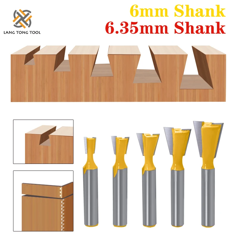 

LANG TONG TOOL 6/6.35mm Shank Dovetail Joint Router Bits Set 14 Degree Woodworking Engraving Bit Milling Cutter for Wood LT002