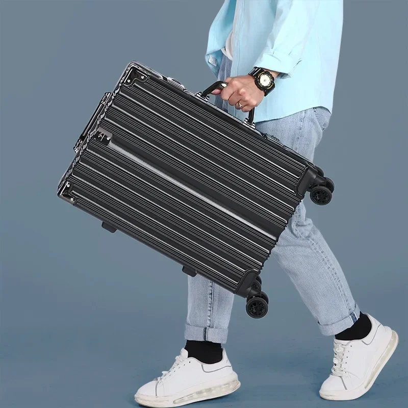 Trolley Luggage 20 24 26 28 inch Aluminum Frame Rolling Luggage Case Travel Suitcase on Wheels Combination Lock Carry on travel bag pull bar suitcase
