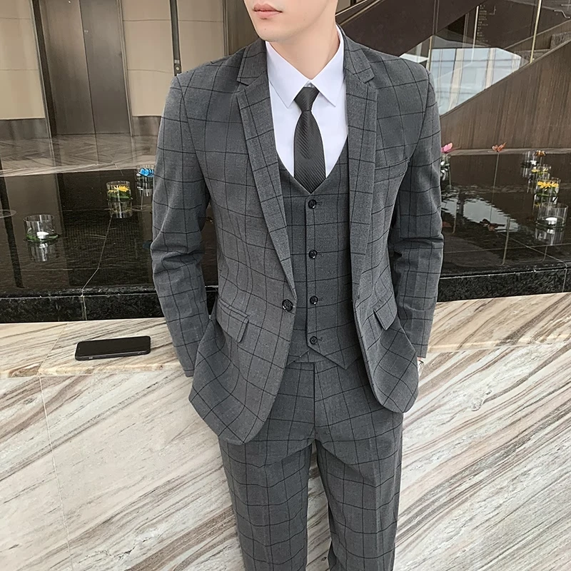 

( Blazer + Pants + Vest ) High Quality Business Suit Best Wedding Groom's Wedding Dress 3 Piece Suit Man Tuxedo Plus Size 5XL