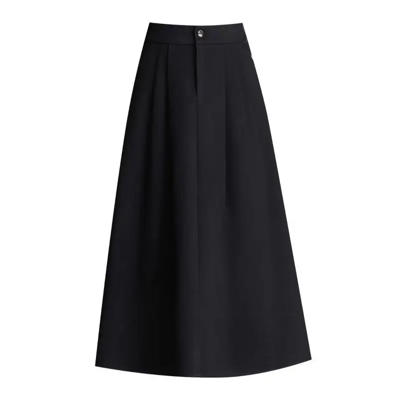 

Elegant Women Long Black Suits Skirts For Female Pockets OL Casual Loose A-Line High Waist Midi Skirt 2023 Summer Autumn SK35