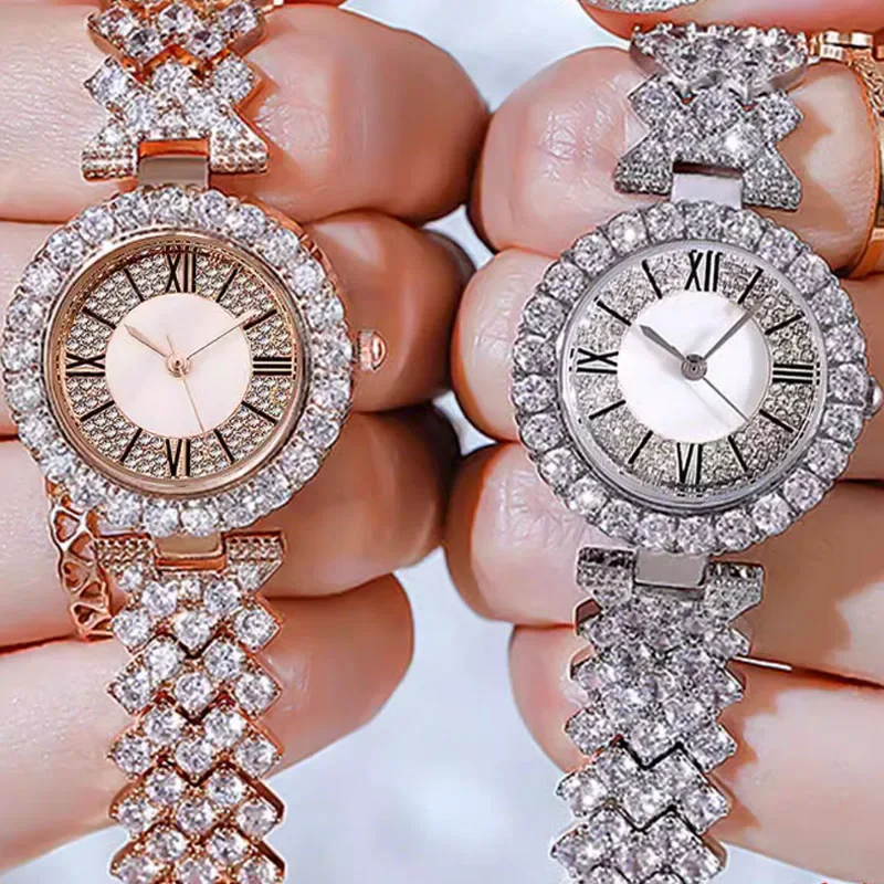 

Women's Quartz Watch Fashion Luxury Roman Pattern Diamond Ladies Quartz Watch Women Double Layer Diamond Bracelet Ladies Watch