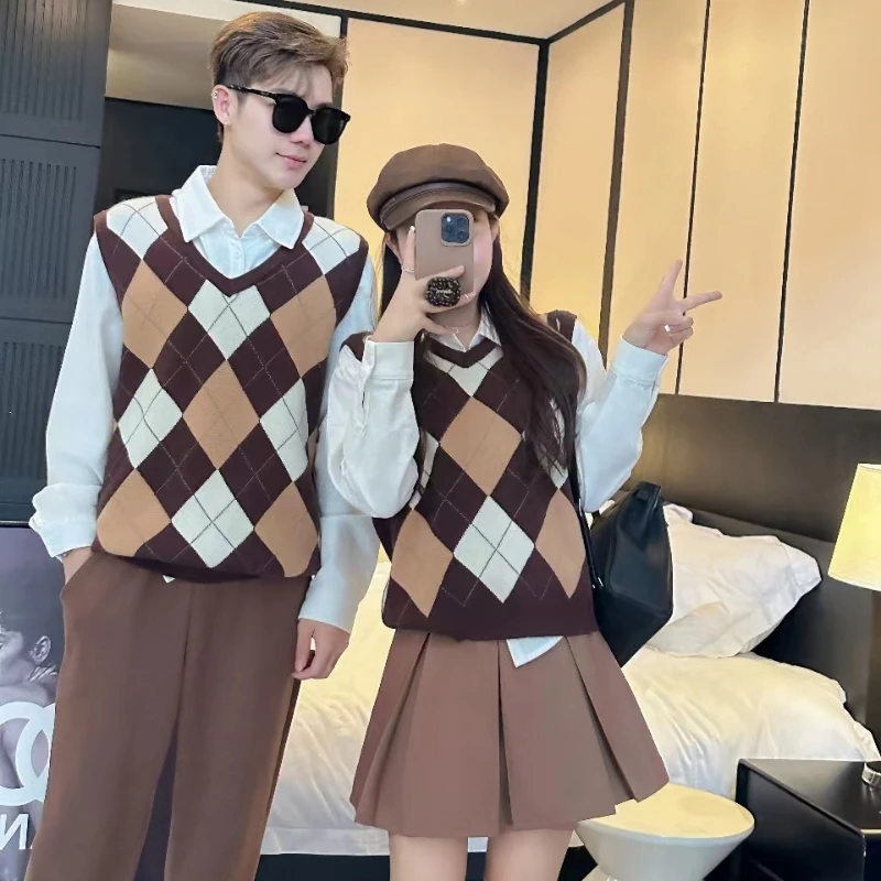 Couple Matching Outfits Clothing Family Knit Vest Mother Father and Son Daughter Knitted Sleeveless Sweater Top Girls Skirts Set