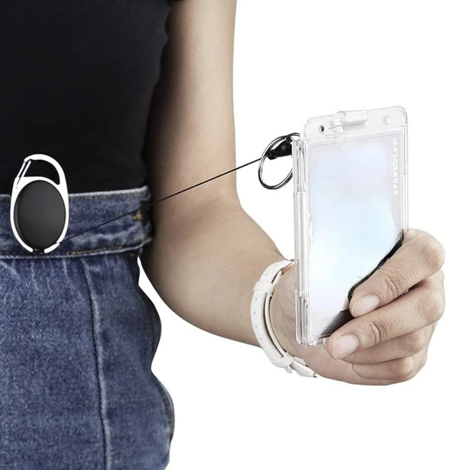 더블 카드 슬롯 ID 태그 배지 홀더(배지 릴 포함) 2 카드 보관 주최자 투명 직원 패스 작업 카드 케이스 슬리브