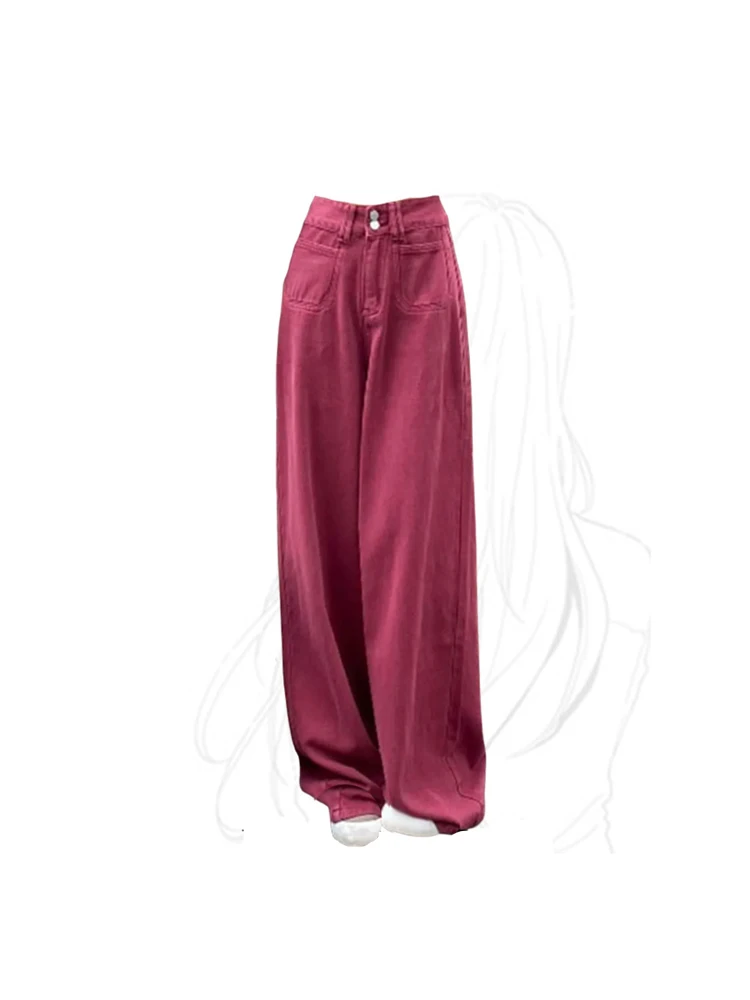 

Women's Red Baggy Jeans Vintage 2000s Y2k 90s Aesthetic Oversize Denim Trouser Korean High Waist Wide Leg Cowboy Pants Clothes