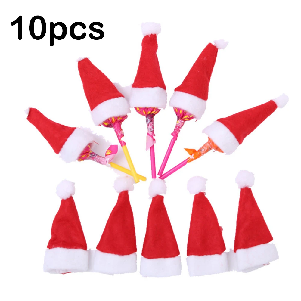 10Pcs Christmas Lollipop Hat Decoration Mini Christmas Hat for Lollipop Candy Cover Ornament Xmax Kids Gift Decoration