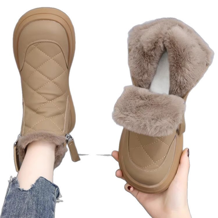  Snow boots women's 2025 new winter velvet thickened fur integrated waterproof and non-slip large cotton shoes 