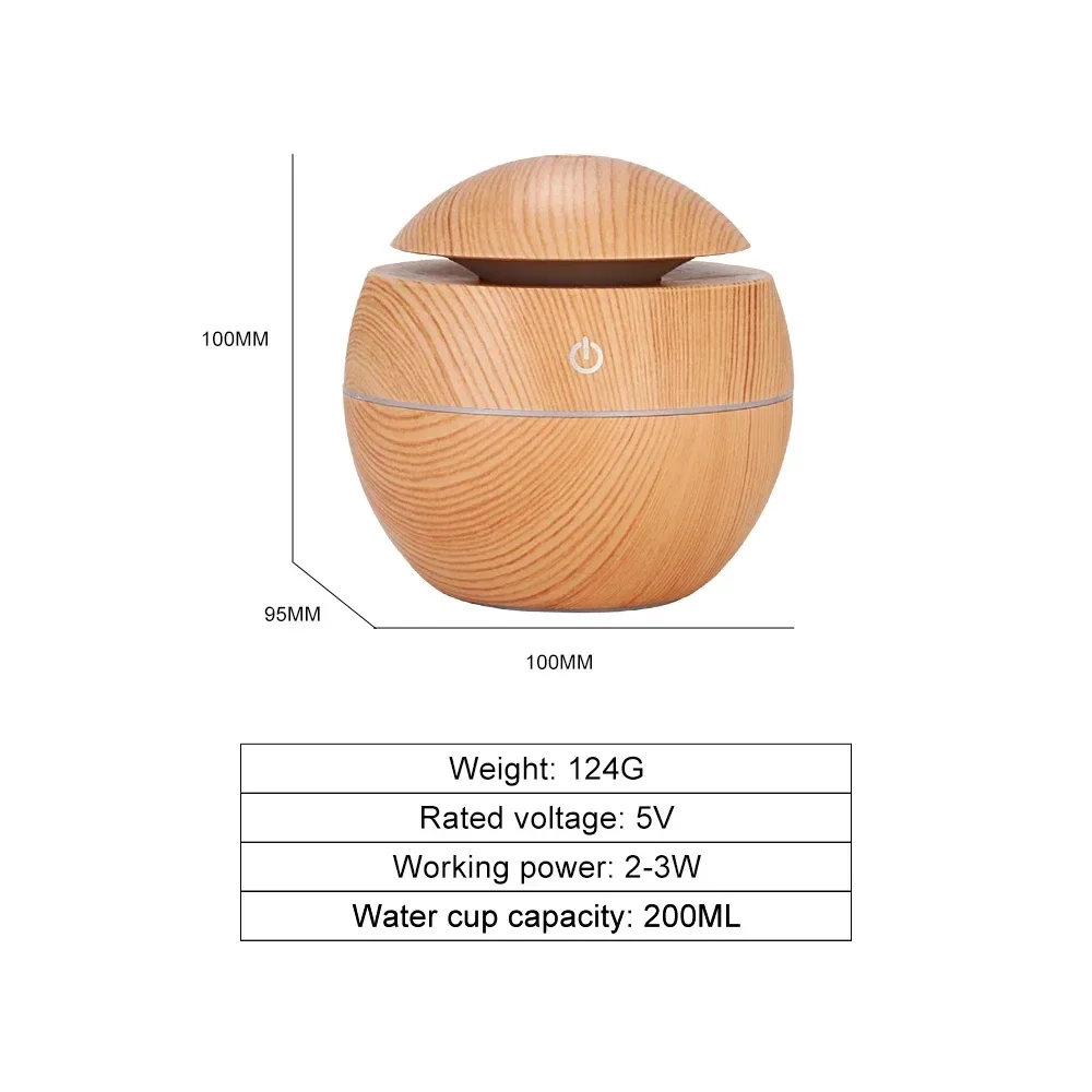 Home Wood Grain Air Humidifier Purifier Aroma Diffuser USB Ultrasonic Cool Mist Sprayer Essential Oil Fragrance 6
