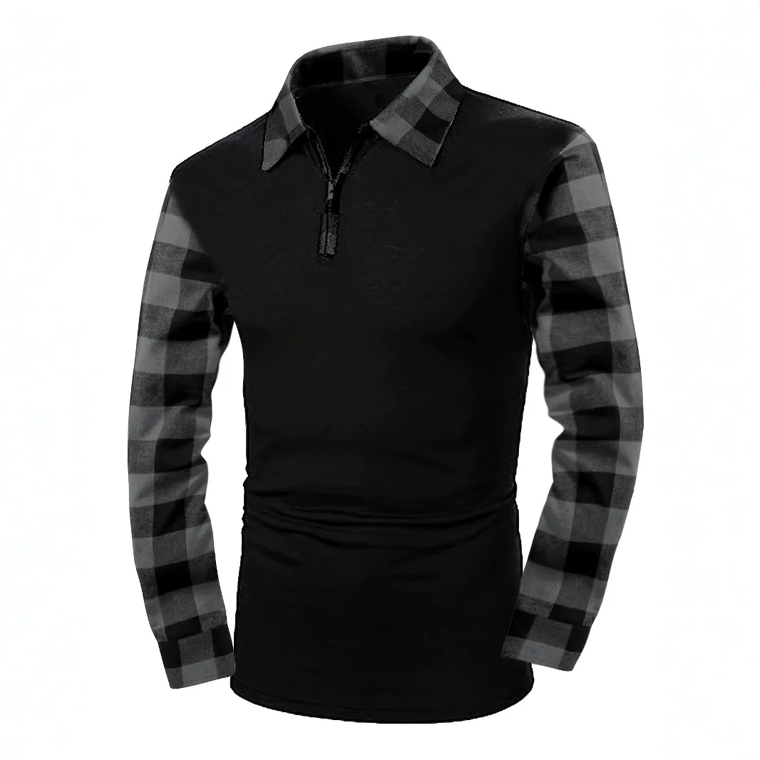 Vendita calda EU US Camicia da uomo in flanella a maniche lunghe Colletto polo Mezza zip Pullover Plaid Streetwear Casual Top