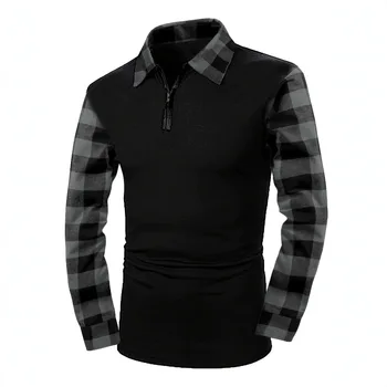 Vendita calda EU US Camicia da uomo in flanella a maniche lunghe Colletto polo Mezza zip Pullover Plaid Streetwear Casual Top