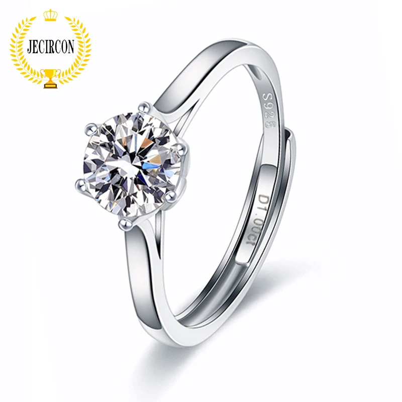 

JECIRCON Classic 6-claw Crown Moissanite Ring for Women 925 Sterling Silver Diamond Wedding Band Jewelry Fashion Accessories