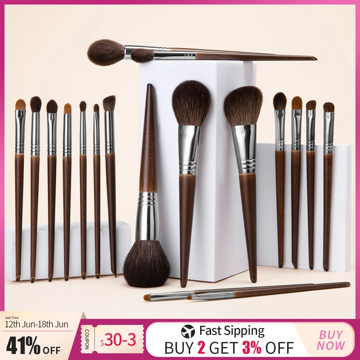 Ovw Natural Goat Hair Makeup Brushes Set Professional Kit Brocha
