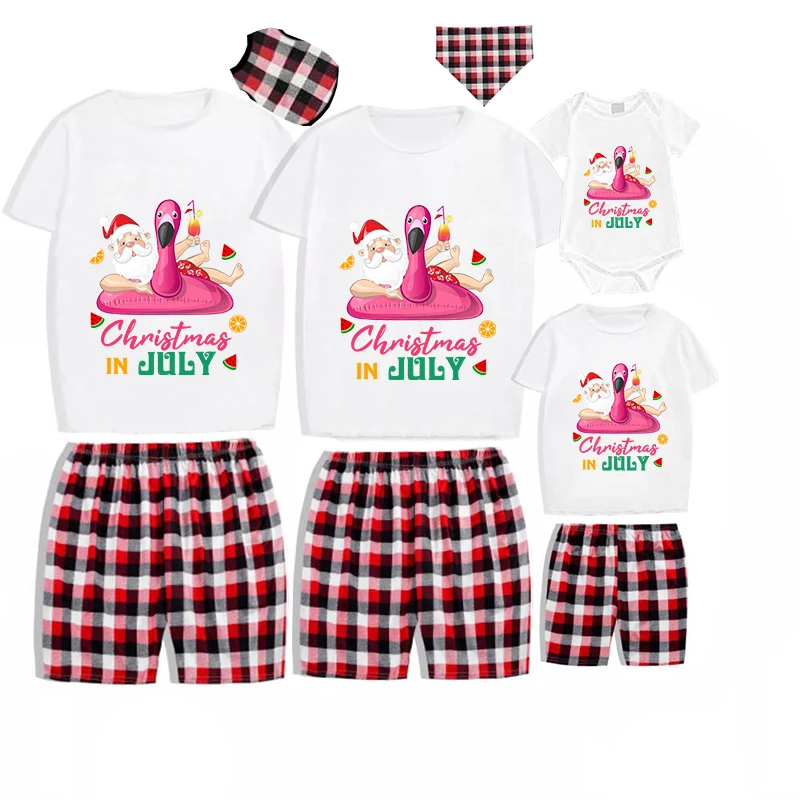 

Christmas Matching Family Pajamas Christams In July Flamingo Santa Gray Short Pajamas Sets