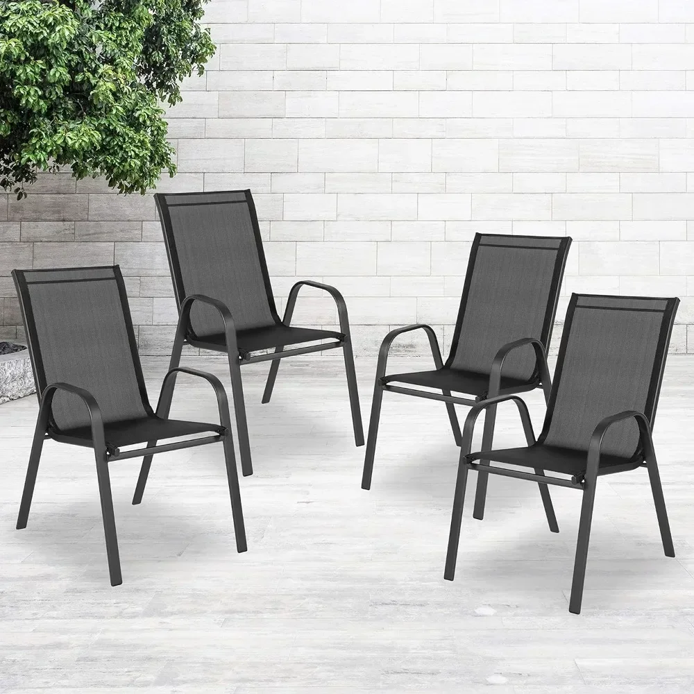 4 Pack Black Outdoor Stack Chair with Flex Comfort Material - Patio Stack Chair, Outdoor Furniture, 29D X 21.25W X 36H