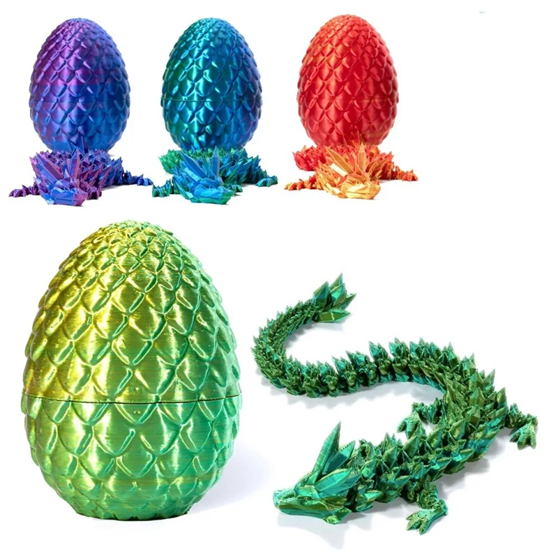 

4 Piece 3D Printed Dragon With Egg - Crystal Dragon Fidget Surprise Toys PLA Posable Flexible Articulated Dragon