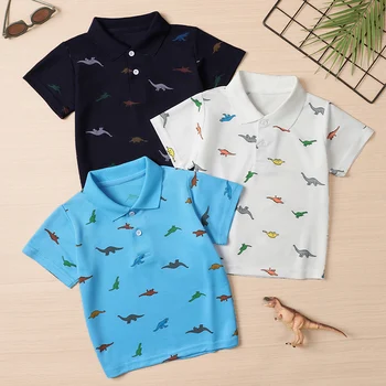 Confezione da 1/3 Camicia POLO multicolore stampata con dinosauro estivo per bambini Ragazzi Moda casual Principe T-shirt Joker Comodo risvolto T 1