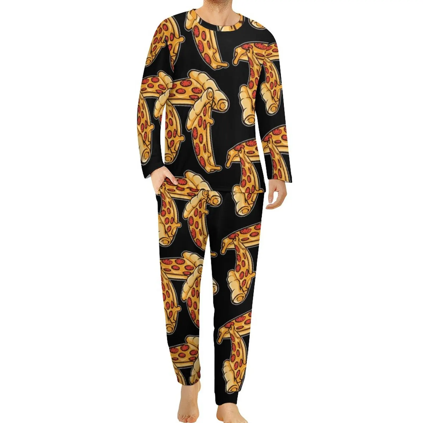 

Pizza Pajamas Winter Food Italian Bedroom Nightwear Man 2 Pieces Graphic Long Sleeves Lovely Oversized Pajama Sets