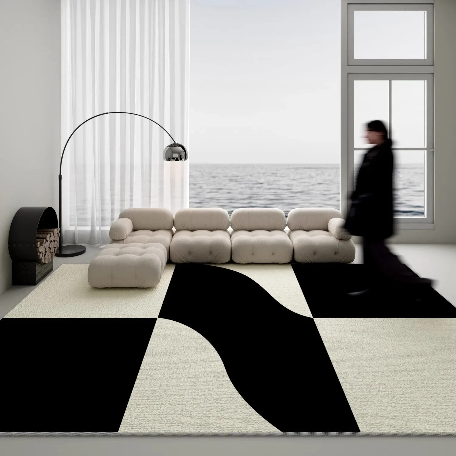 Minimalist Living Room Carpet Light Luxury High-end Bedroom Rug Large Area Black White Simple Geometric Sofa Floor Mat Ковер 양탄자