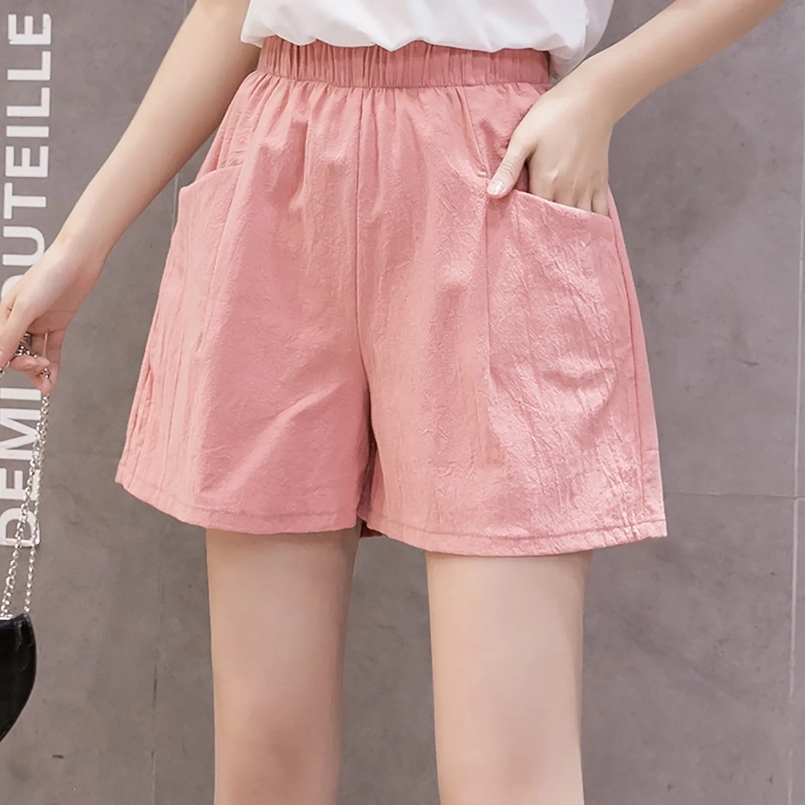 

Linen Cotton Shorts Womens High Waist Stretch Loose Fit Shorts With Pockets Ladies Summer Casual Thin Wide Leg Pants Streetwear