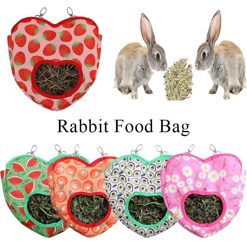 Heart-Shape Hay Bag Hanging Pouch Small Animals Feeder Holder Classic Rabbit Feeding Bag Guinea Pig Chinchilla Hanging Hay