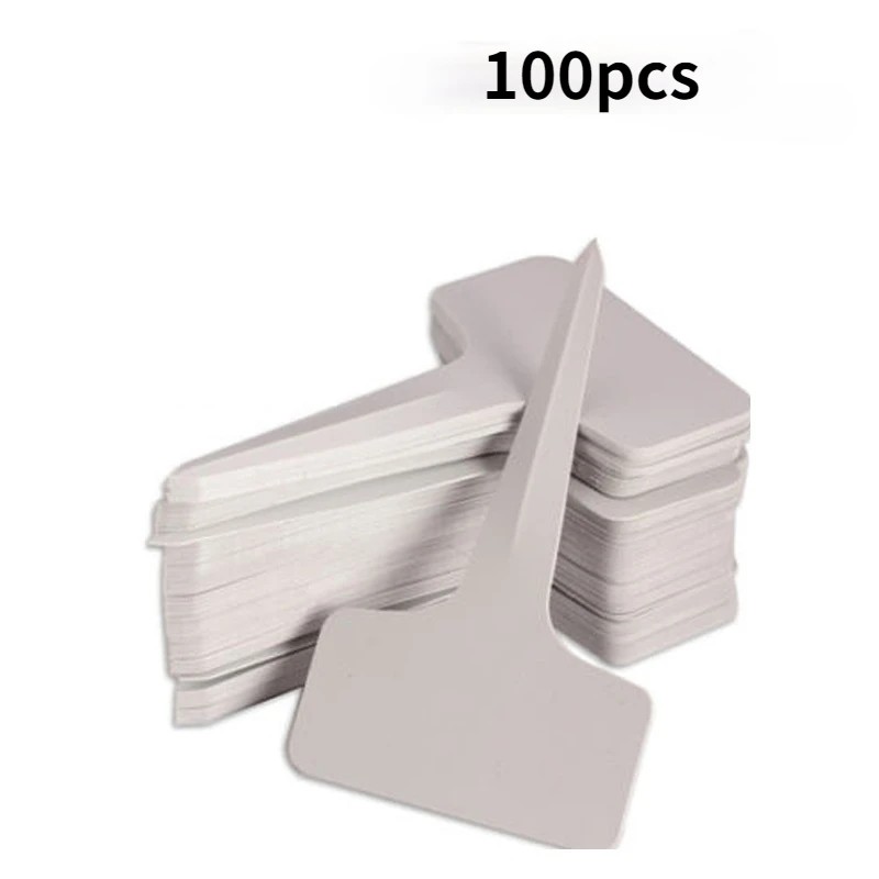 50/100pcs White Plastic PVC Plant T-type Tags Markers Nursery Garden Labels Seedling Tray  Pots Decoration   6x10cm