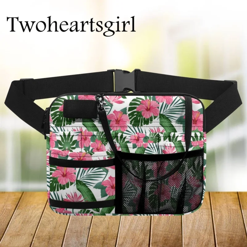

Twoheartsgirl Tropical Hawaiian Flower Design Nurse Waist Bags Portable Belt Organizer Multiple Pockets Fanny Pack Storage Pouch