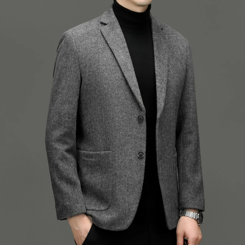 Men Cashmere Blazers Gray Coffee Black Sheep Wool Suit Jackets Slim Fit Design Middle Class Outfit Old Money Style Clothes 2024 6