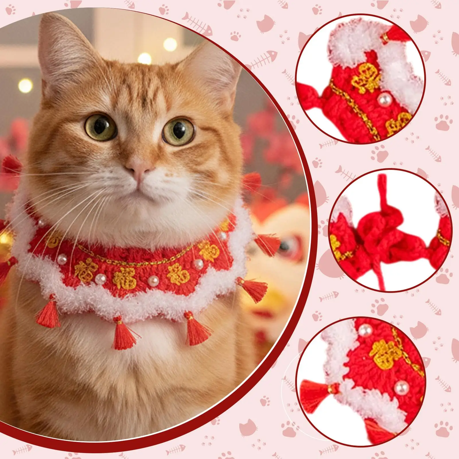 New Year Knitted Cats Collar ,Costume Accessory, Dress up Costume, Handwoven, Crochet Bib ,Adjustable ,Kitten Necklace Scarf New Year Knitted Cats Collar ,Costume Accessory, Dress up Costume, Handwoven, Crochet Bib ,Adjustable ,Kitten Necklace Scarf