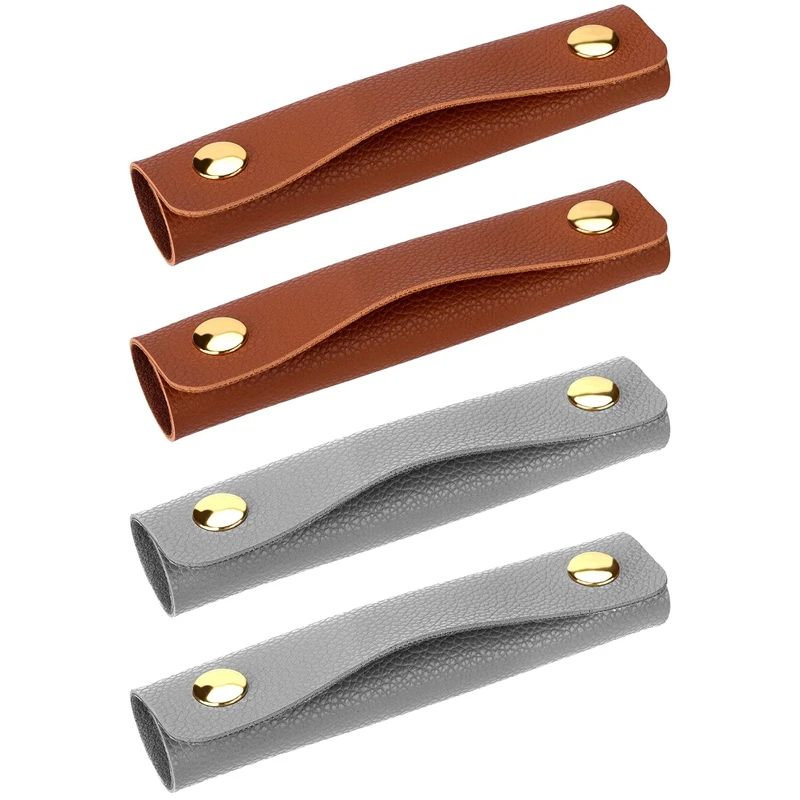 

ASDS-4PCS Handbag Handle Leather Wrap Covers, Purse Wallet Handle Protectors, Craft Strap Making Supplies, Gray And Brown