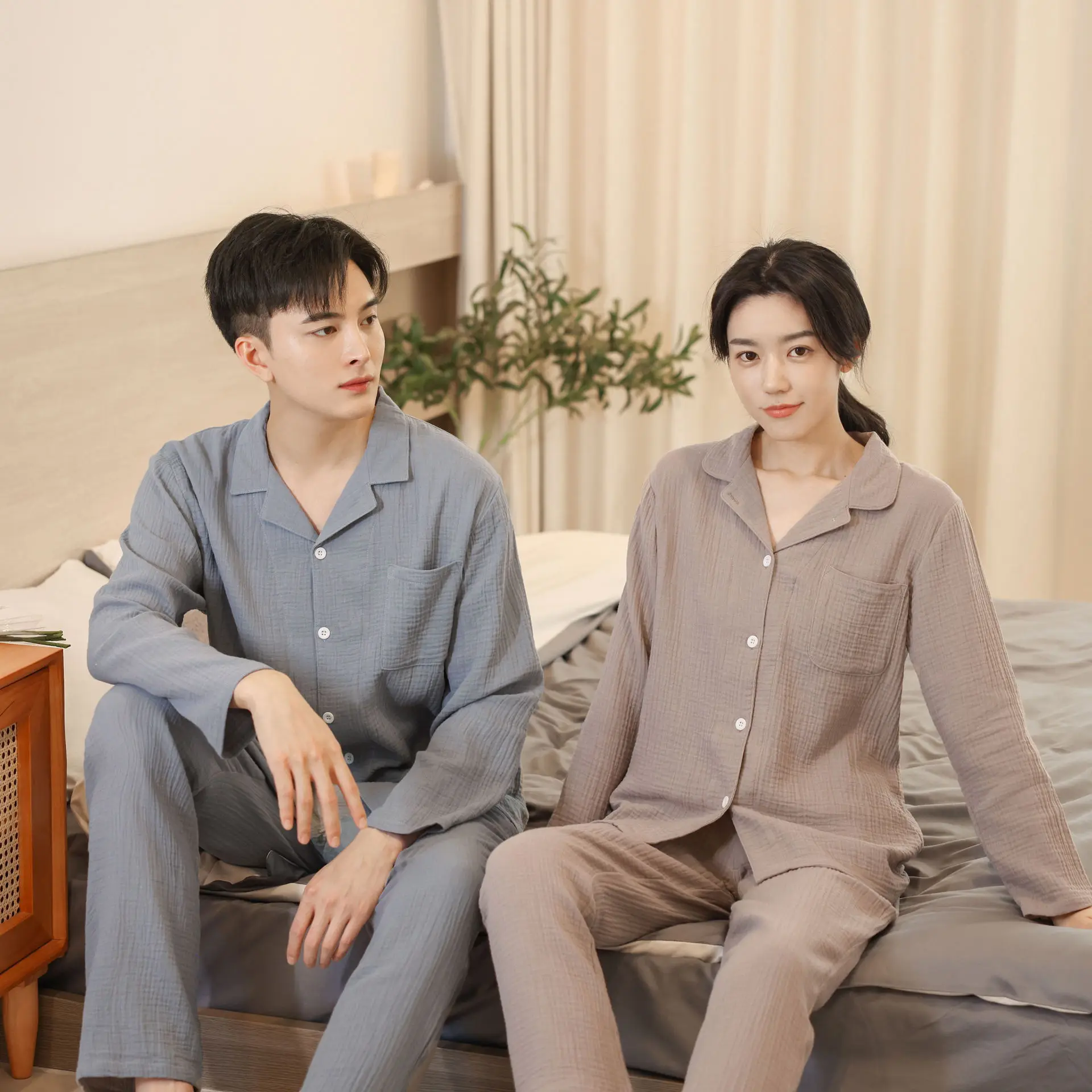 

Spring Autumn Korean Couple Sleepwear Men Cotton Pajama Sets For Sleep Women Pijama Hombre Mujer Casal Nightwear Pyjama Homewear