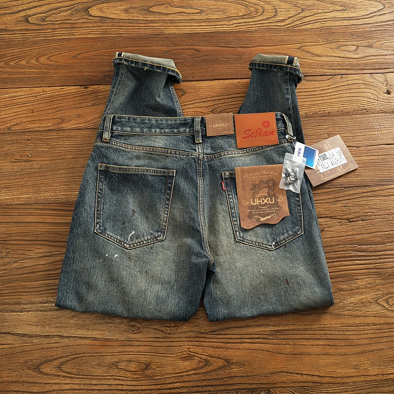 14.5oz High Quality American Vintage Red Selvedge Casual Stretch Denim Jeans for Men Heavyweight Loose Straight Washed Pants 512 6