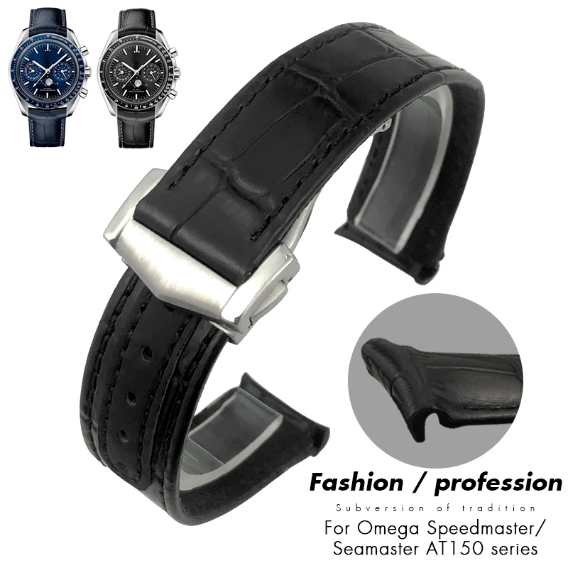 Cinturino In Pelle 19Mm 20Mm 21Mm Per Omega Seamaster 300 At150 Speedmaster Cinturini In Pelle Bovina Aqua Terra 150 Cinturino Nero Blu