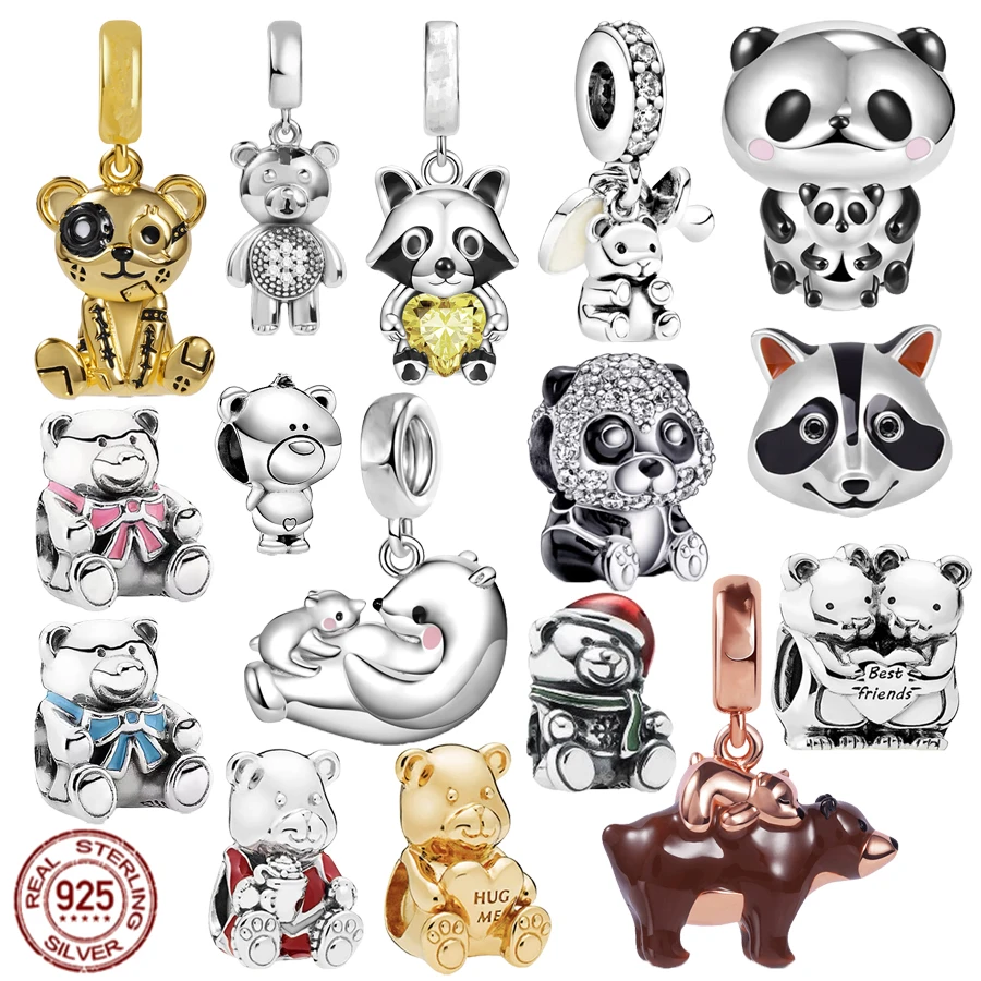 

Hot Sale Fit Original Pandora Bracelet Necklace Bear Panda Raccoon Dangle Charms Beads Silver 925 Women DIY Fashion Jewelry Gift