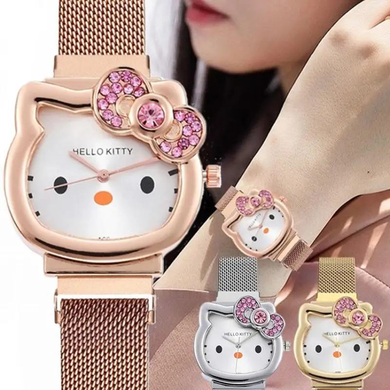 

Sanrio Hello Kitty Cartoon Cute Watch Girl Exquisite Small Student Watch Waterproof Quartz Diamonds Children Watch Birthday Gift