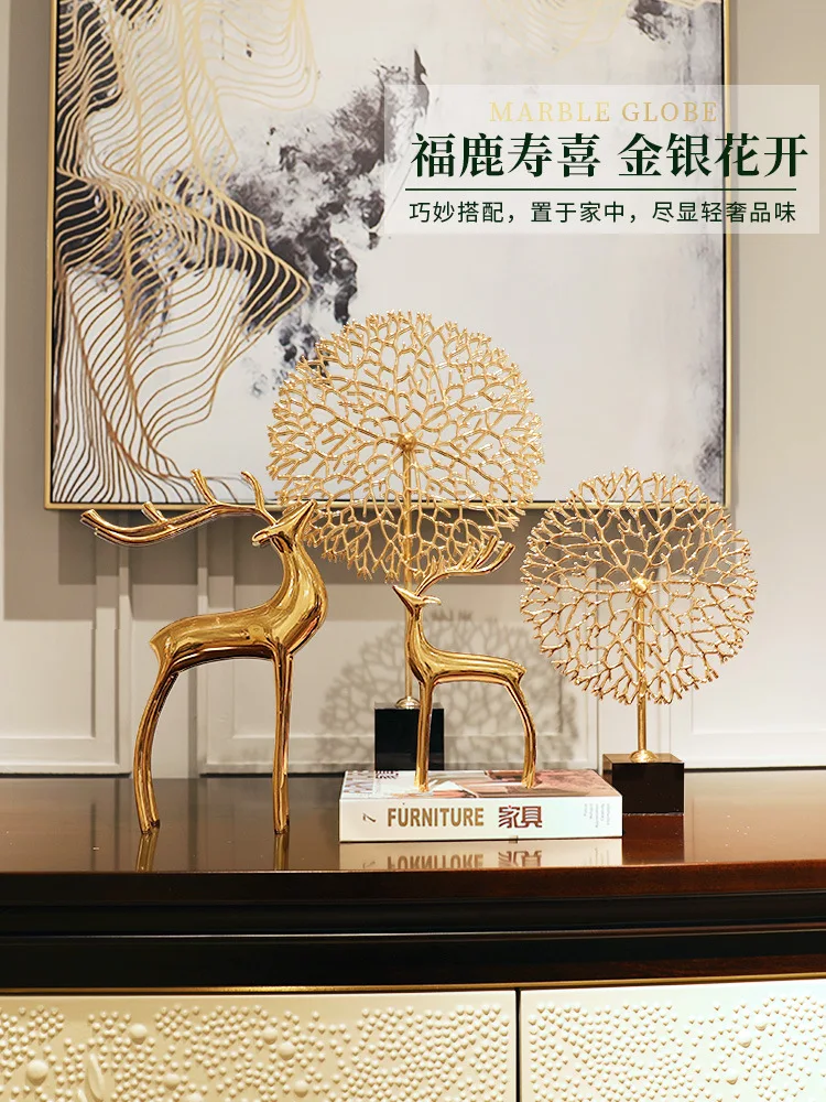 

Modern luxury high-grade metal bronze deer ornaments Nordic living room TV cabinet wine cabinet porch home soft decorations
